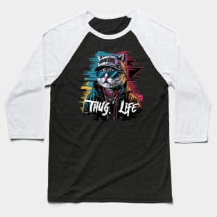 Urban Style Cool Cat Thug Life Design Baseball T-Shirt